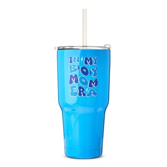 Mother's Day In My Boy Mom Era Stainless Steel Tumbler with Straw Blue, 32 fl oz - Picture 1 of 5